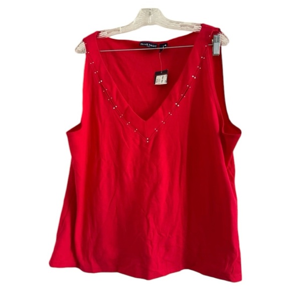 (NWT) DEREK HEART Women's PLUS Red Casual Pullover Beaded Tank Blouse-Size 3X - Picture 1 of 6